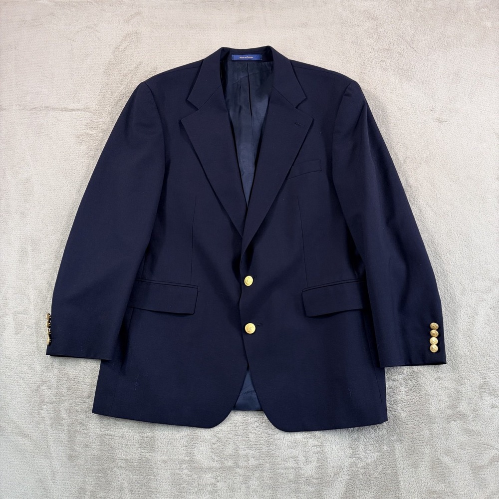 Vintage Chaps Ralph Lauren Gold Crest Buttons Blazer Sport Coat Navy Blue 42R
